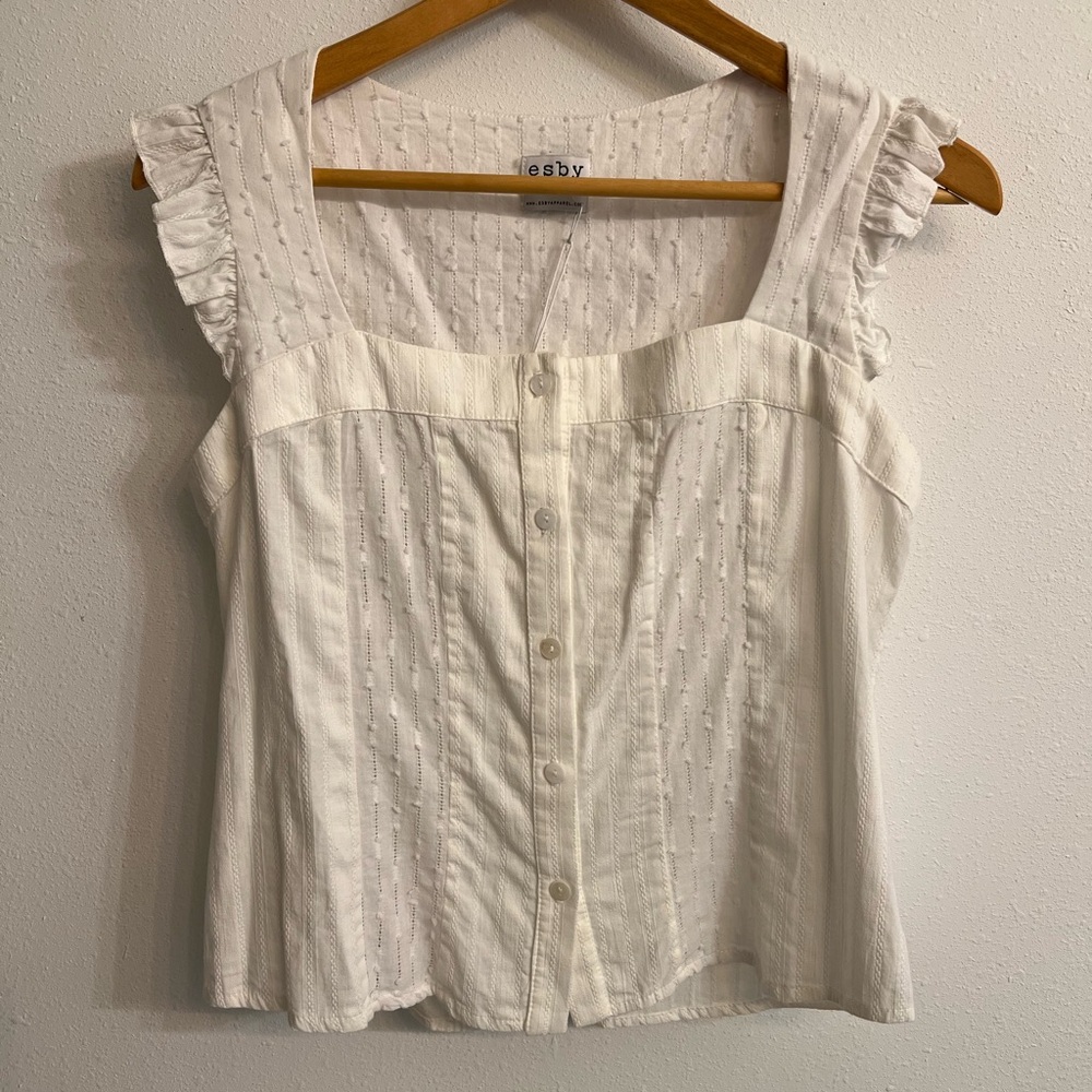 NWT Esby Vera White Lightweight Blouse Size Small Sustainable Small Business